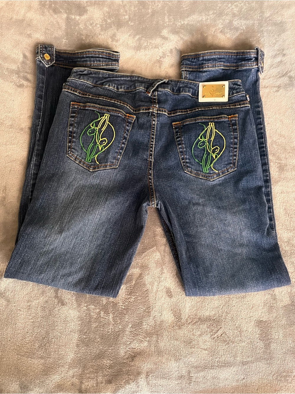 Vintage Baby Phat Blue Jeans with Iconic Siamese Embroidery